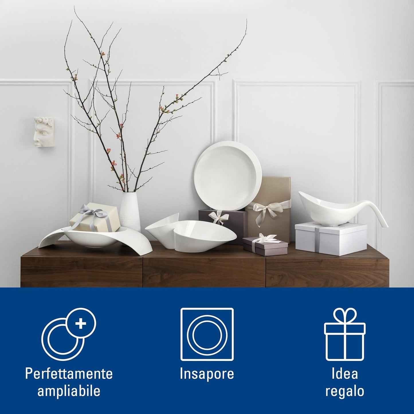 Villeroy & Boch NewWave Doppia Scodella Eye-Catcher Porcellana Premium, Bianco