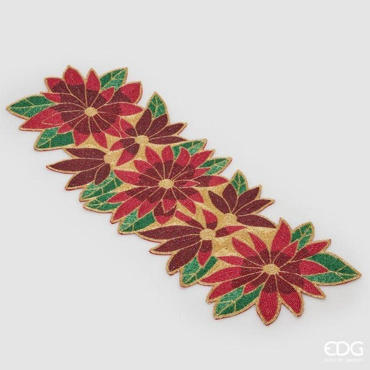 EDG Enzo De Gasperi Runner Natalizio con Stelle di Natale e Dettagli Dorati (92x30 cm)