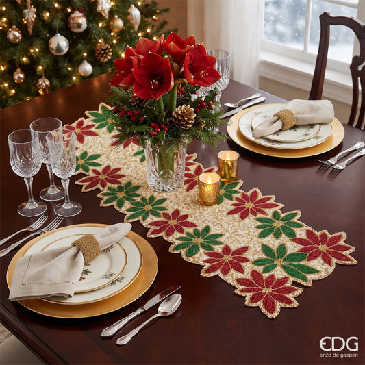 EDG Enzo De Gasperi Runner Natalizio Rettangolare con Stelle di Natale e Dettagli Dorati (92x30 cm)