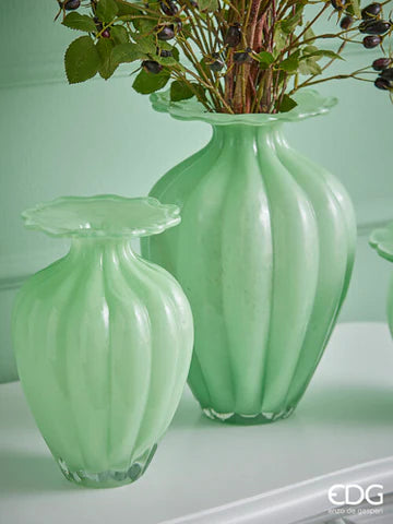 EDG Enzo De Gasperi Vaso Blossom H17,5 D21 cm in Vetro Verde