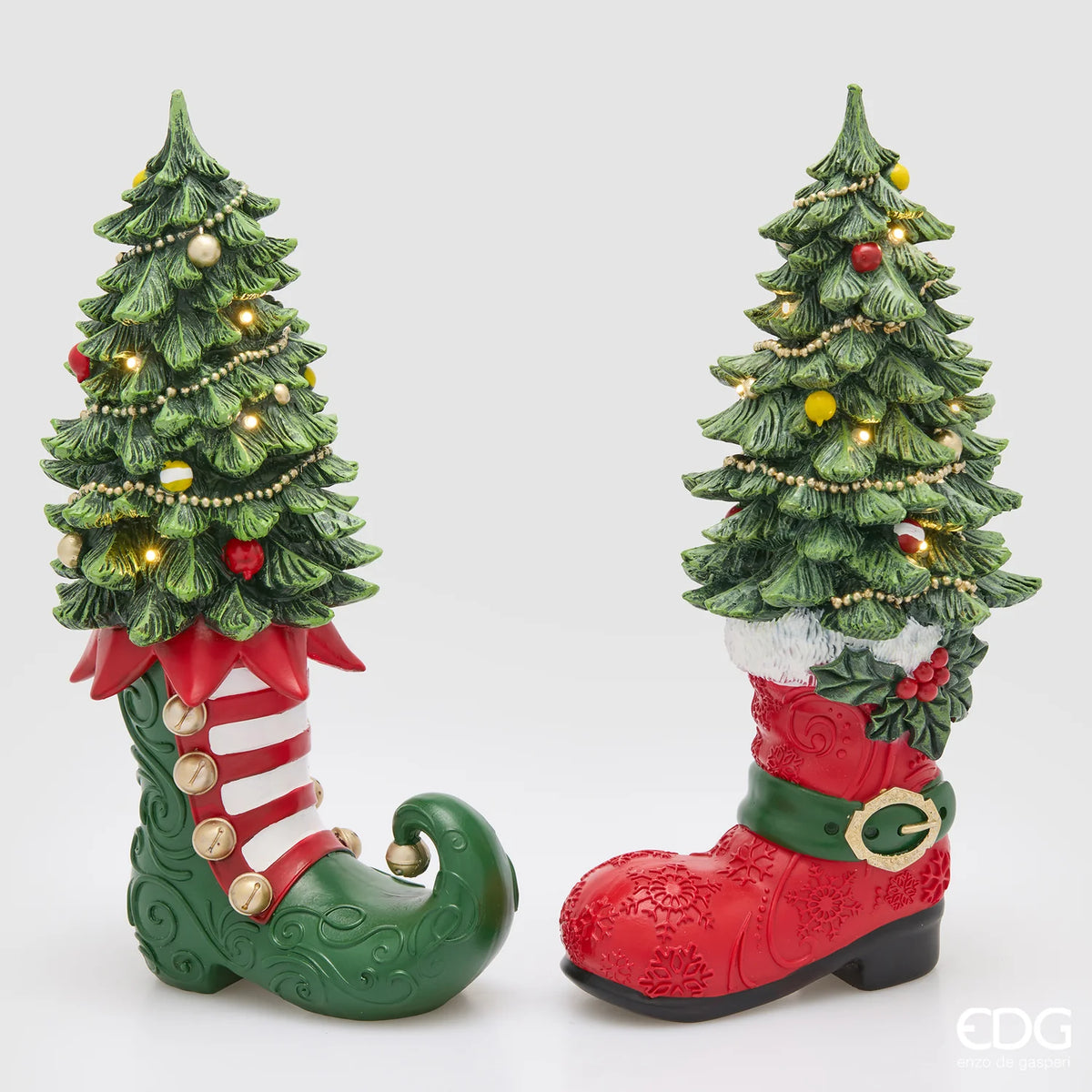EDG Enzo De Gasperi Set 2 Decori Stivale con Pino a Led H39 cm