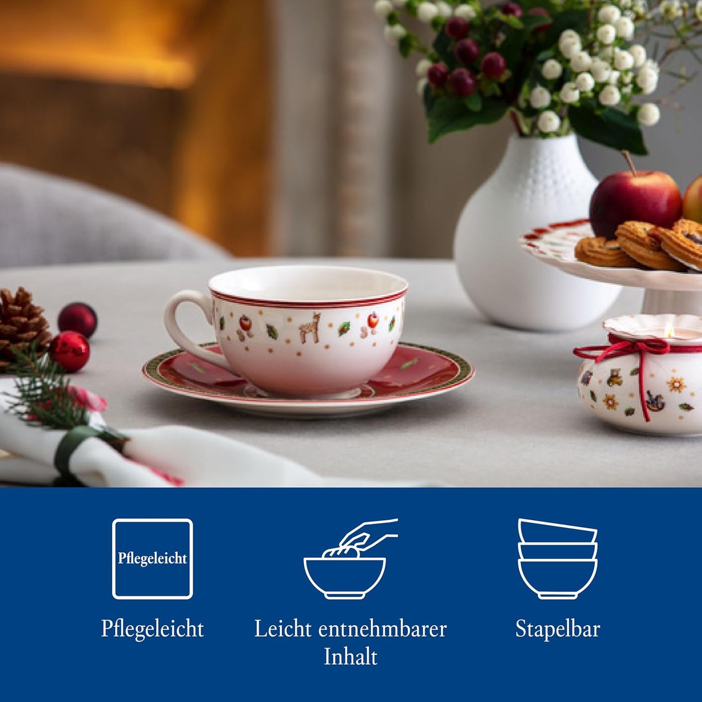 Villeroy & Boch – Toy's Delight Specials piattino per tazza da caffellatte, piccolo piatto in porcellana con motivo natalizio, 19 cm Ø,