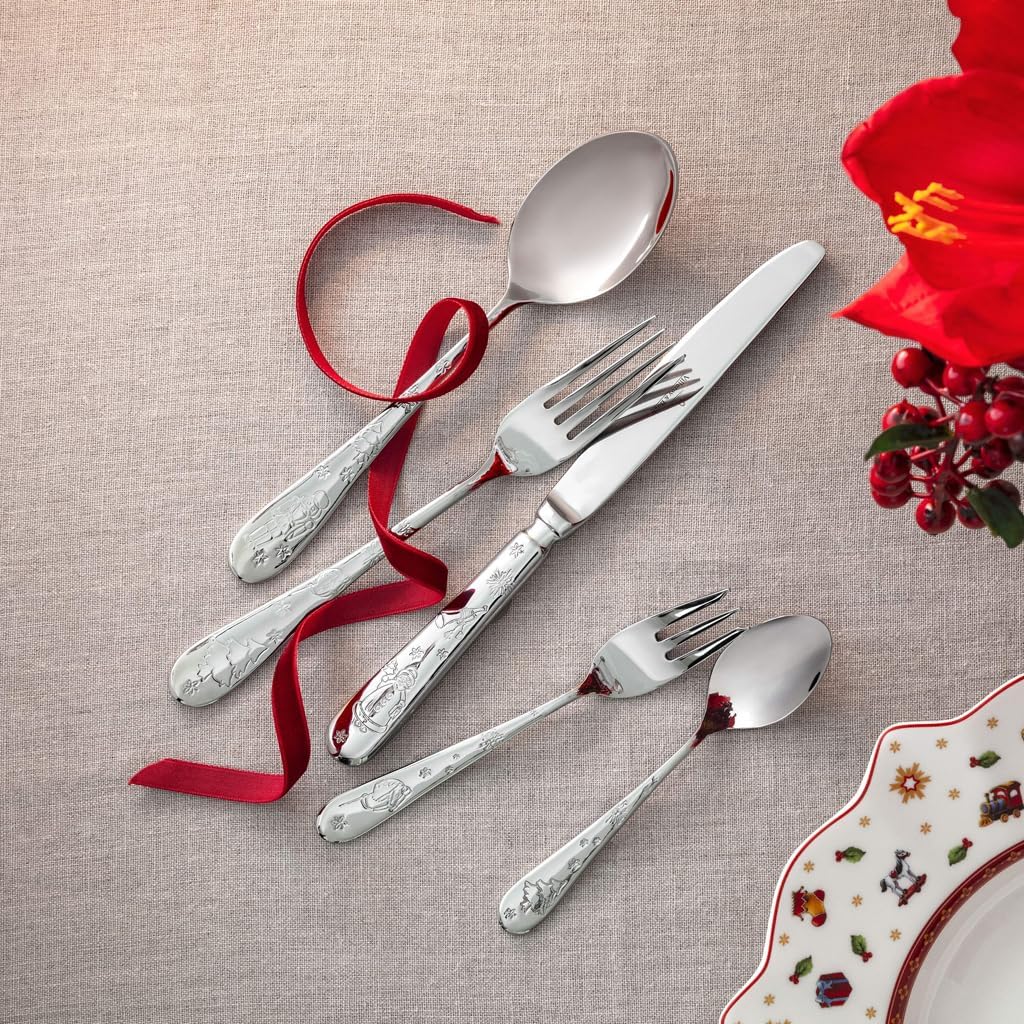 Villeroy & Boch – Toy's Delight set di posate 30 pezzi per 6 persone in acciaio inox, 6 cucchiai, 6 forchette, 6 coltelli, 6 cucchiaini da caffè e 6 forchettine per dolci, lavabili in lavastoviglie
