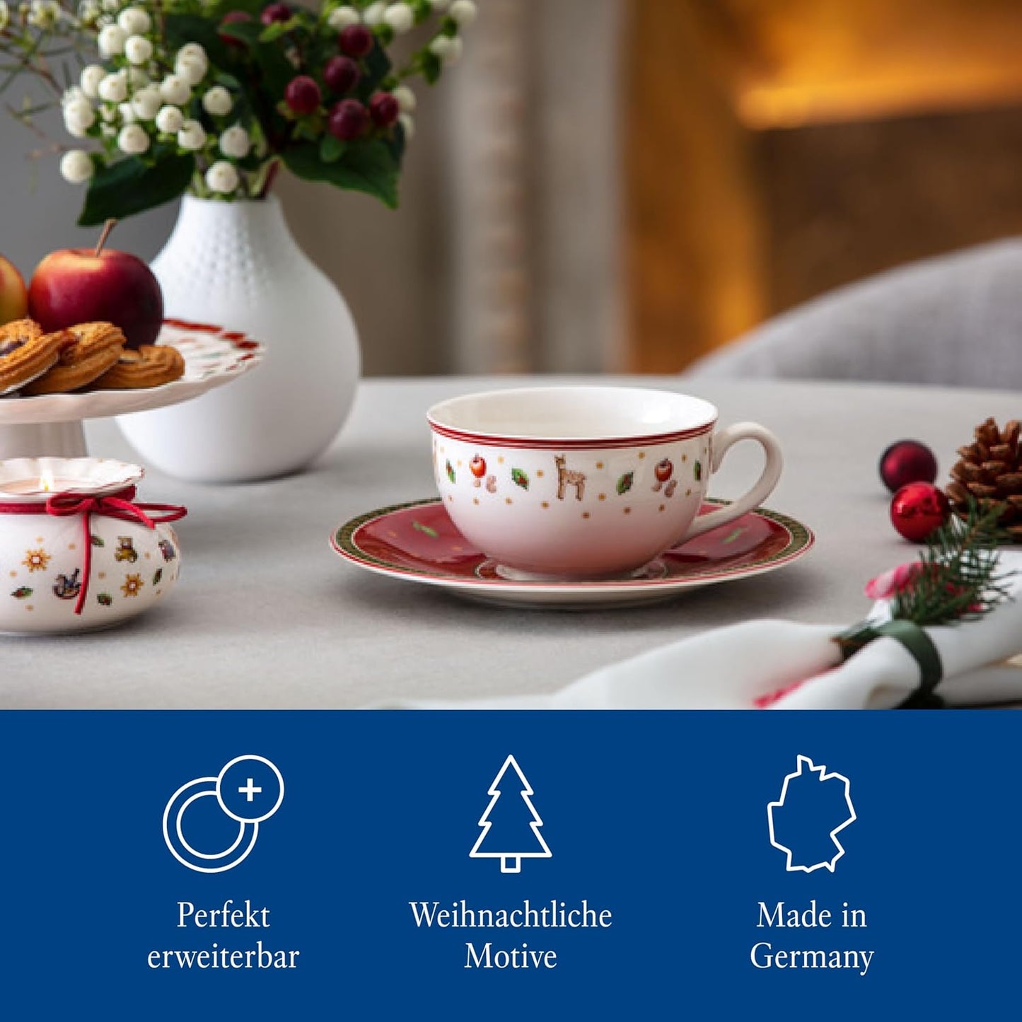Villeroy & Boch – Toy's Delight Specials piattino per tazza da caffellatte, piccolo piatto in porcellana con motivo natalizio, 19 cm Ø,