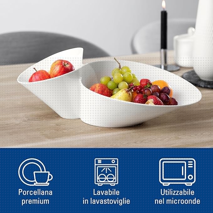 Villeroy & Boch NewWave Doppia Scodella Eye-Catcher Porcellana Premium, Bianco