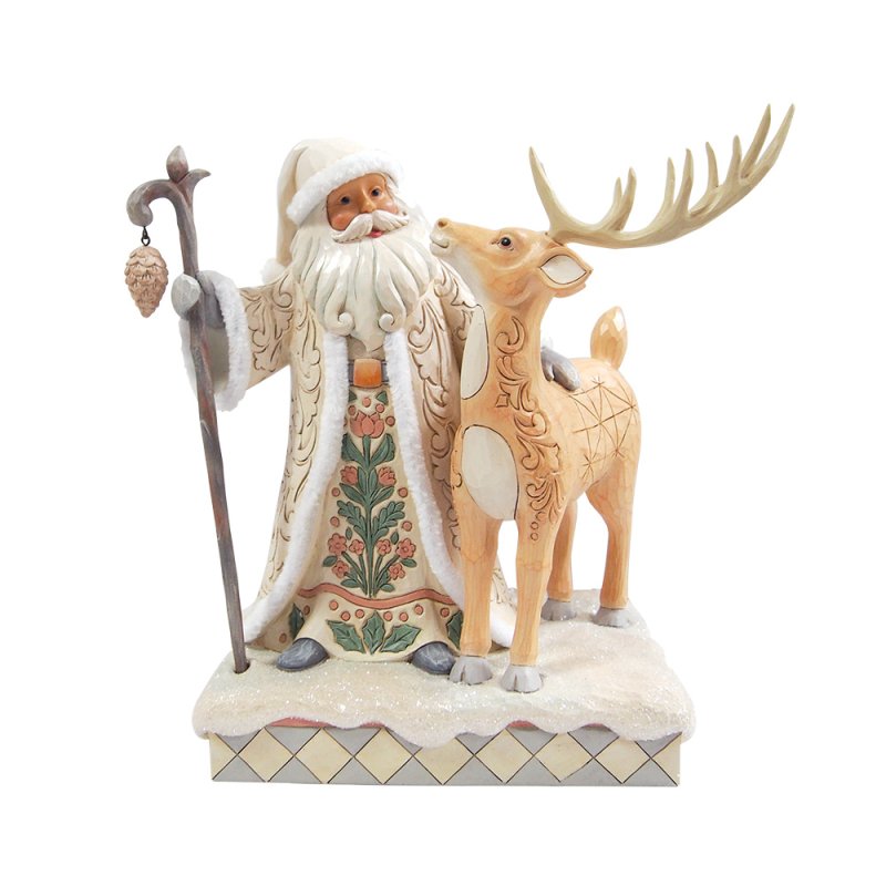 ENESCO | Disney Traditions Babbo Natale bianco nel bosco con un cervo vicino al torrente Heartwood