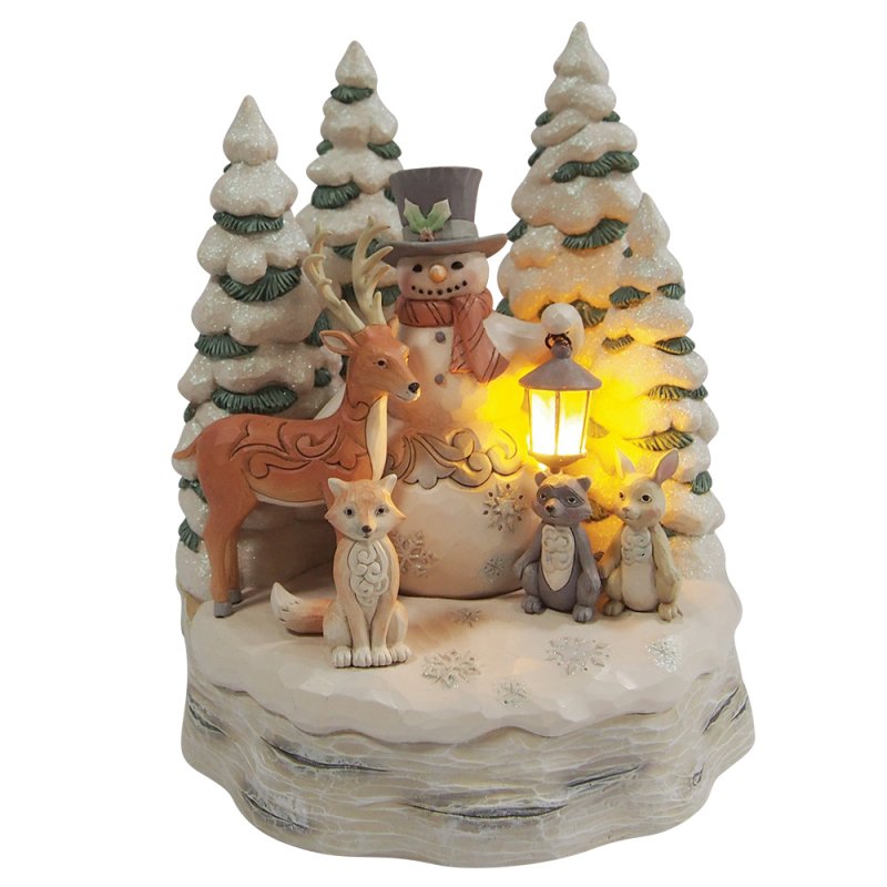 ENESCO | Disney Traditions Pupazzo di neve bianco nel bosco con animali vicino al torrente Heartwood