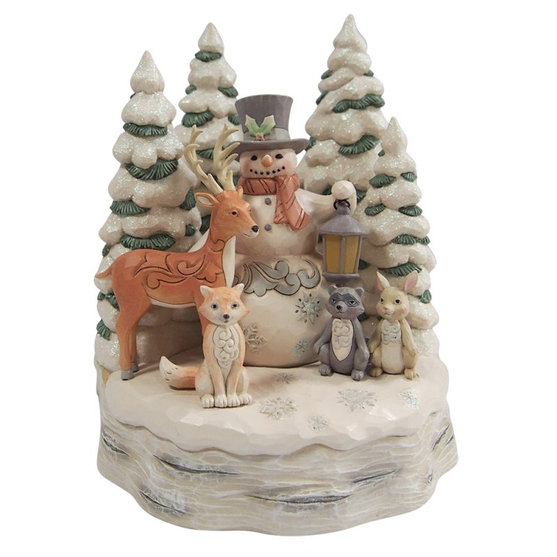 ENESCO | Disney Traditions Pupazzo di neve bianco nel bosco con animali vicino al torrente Heartwood