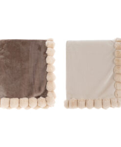 Blanc Mariclo Plaid con Pom Poms Velluto Collection Tortora 280 gsm 140×170 cm