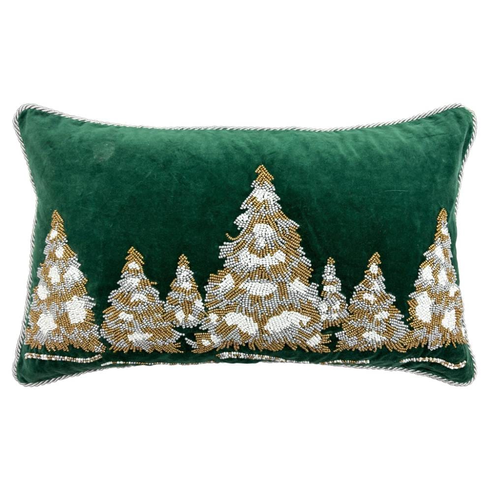 Blanc Mariclò Cuscino Velluto Verde Alberi Ricamati 35×55 cm