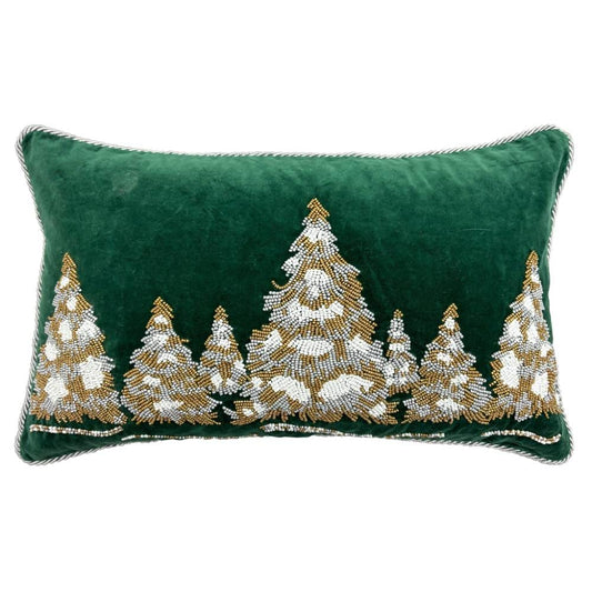 Blanc Mariclò Cuscino Velluto Verde Alberi Ricamati 35×55 cm