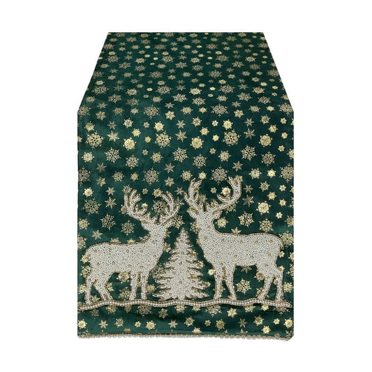 Blanc Mariclò Runner Natalizio Cervi 38×180 cm Verde