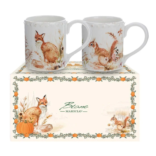 BLANC MARICLO' Set due Tazze con decoro volpe