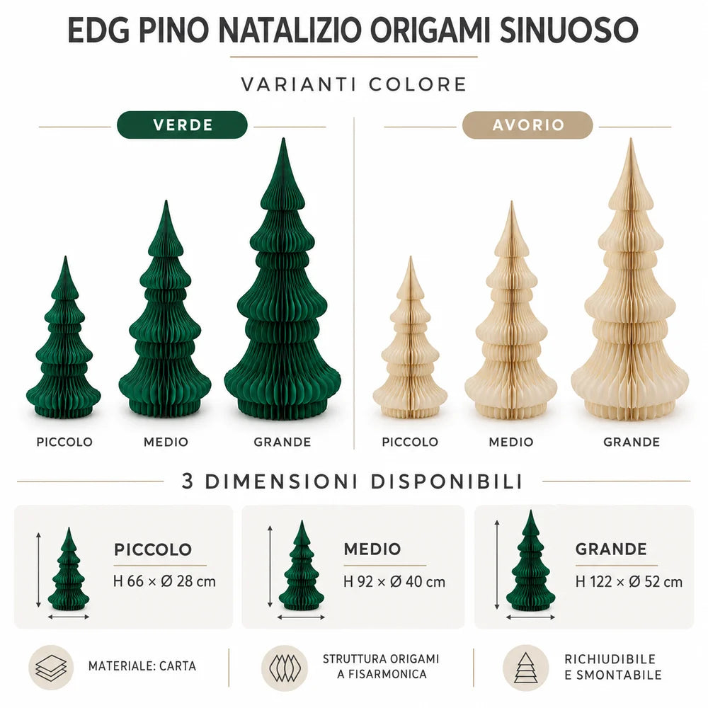 EDG Enzo De Gasperi | Pino Natalizio Origami Sinuoso in Carta 66H D28