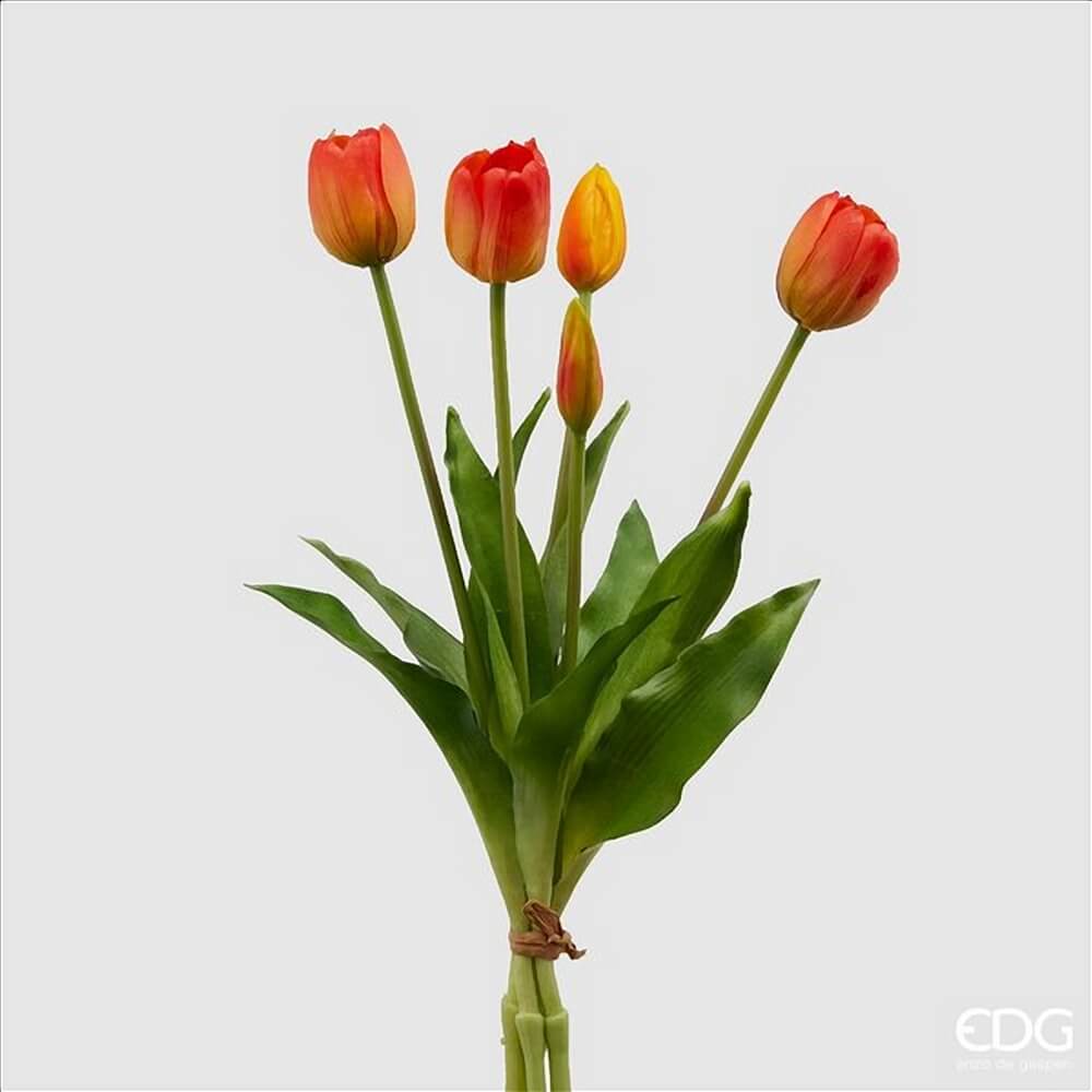 EDG Enzo De Gasperi Bouquet 5 Tulipani Olis Arancio-rosso H 40 cm