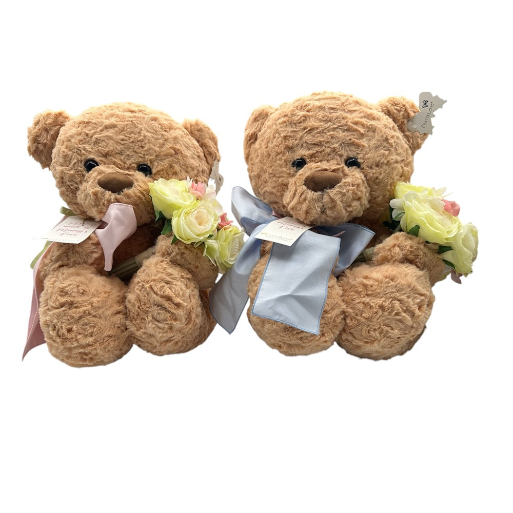 Fiori di Lena Teddy con Fiocco Verde e Bouquet di Rose H45