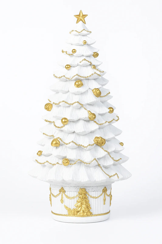 Albero Di Natale In Resina Bianco/Oro 16.7*16.5*30 Cm