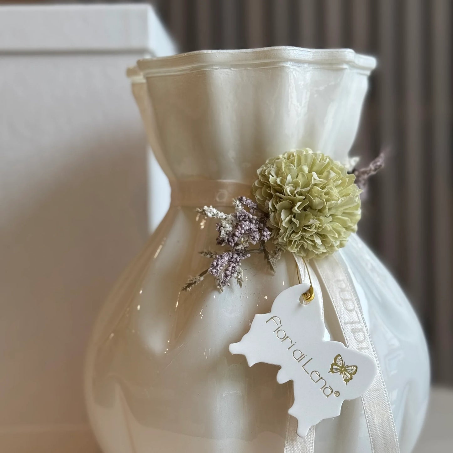 Fiori Di Lena Vasetto in Vetro c/ Dalia e Nebbiolina H20 Bianco/Verde