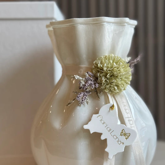 Fiori Di Lena Vasetto in Vetro c/ Dalia e Nebbiolina H20 Bianco/Verde