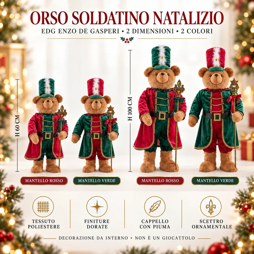 EDG Statuina natalizia Orso soldatino tessuto H40 cm 2 varianti (1unità) ROSSO