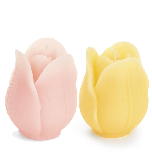 Nuvole di stoffa – Candela decorativa a tulipano Fiorirà in assortimento rosa cipria e giallo tenue | Decorazione primaverile
