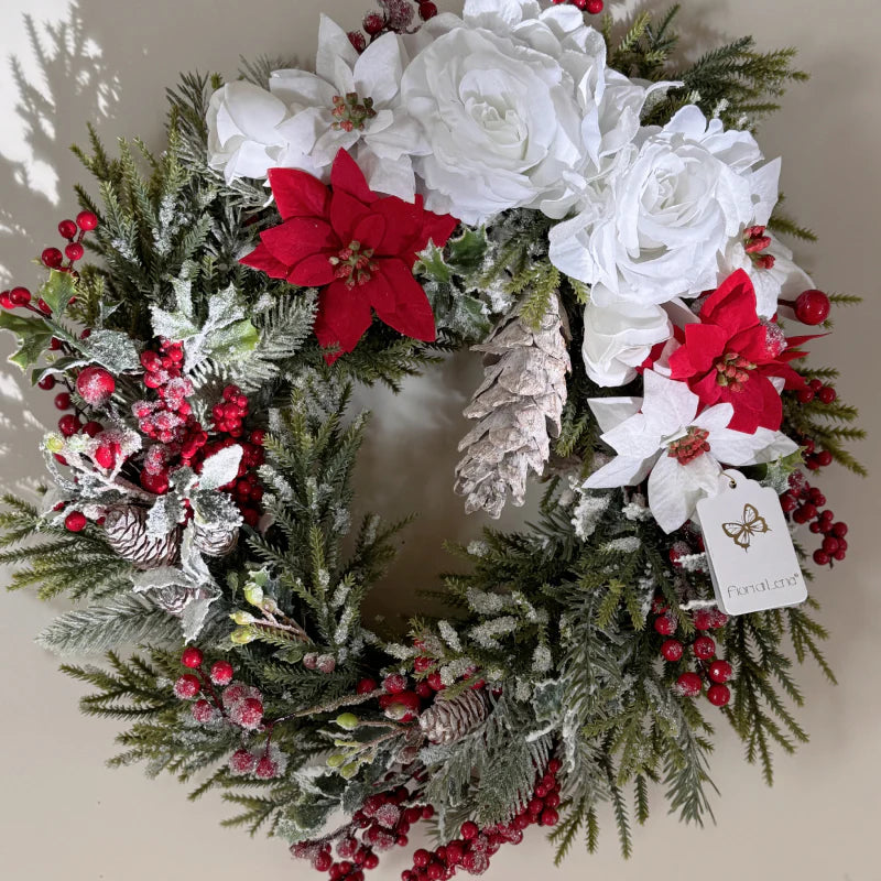 Fiori Di Lena Ghirlanda Fuoriporta Innevata con Pino, Stelle e Bacche