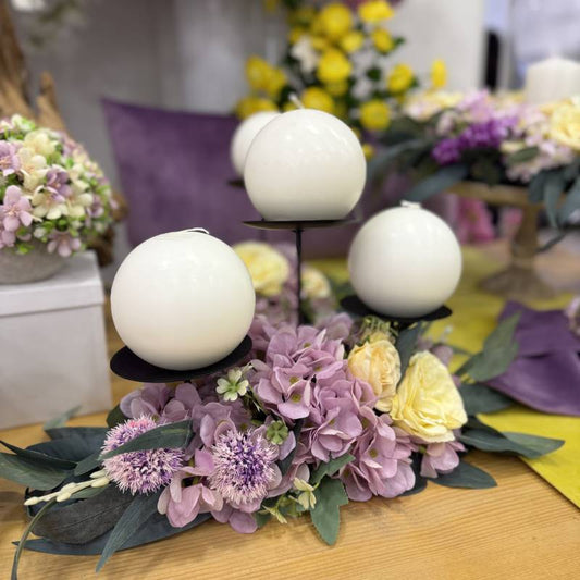 Fiori Di Lena Portacandela Pasquale con Peonie e Ortensie c/3 Candele