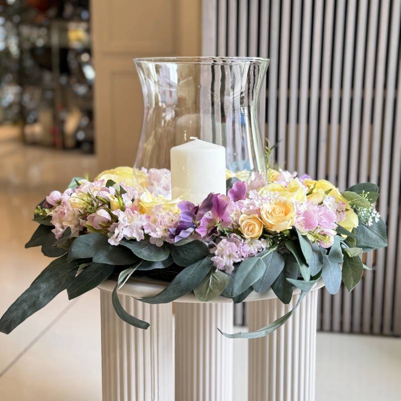 Fiori Di Lena Centrotavola Pasquale con Peonie, Ortensie e Candela