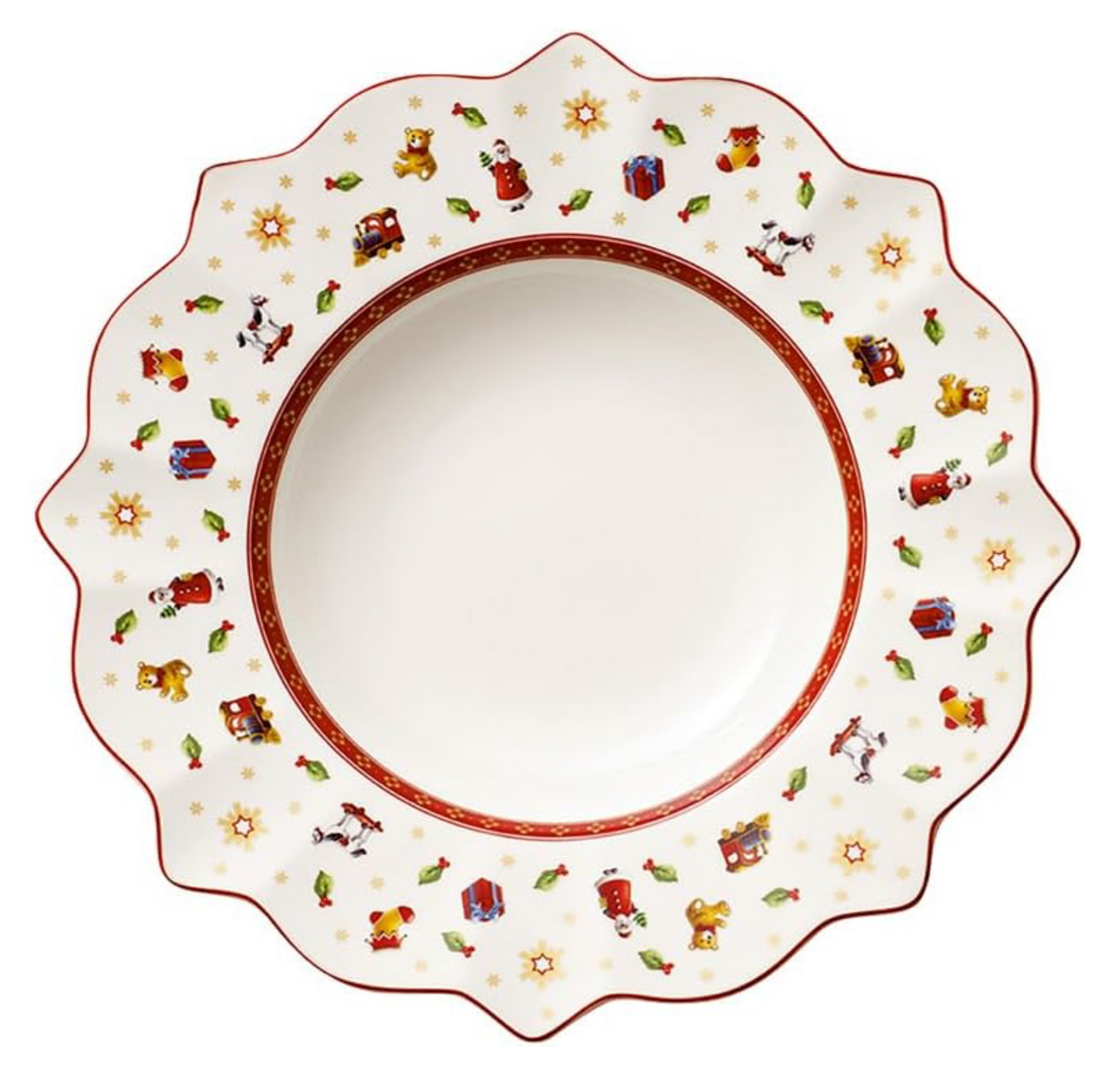 Toy's Delight Piatto Fondo Rosso e Bianco, Adatto per Microonde, Piatto Fondo Natale, Piatto Fondo Toys Delight