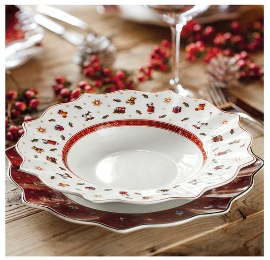 Toy's Delight Piatto Fondo Rosso e Bianco, Adatto per Microonde, Piatto Fondo Natale, Piatto Fondo Toys Delight