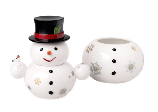 Villeroy & Boch – Christmas Toys Memory barattolo, tre barattoli impilati, biscottiera a forma di pupazzo di neve, 20,5 x 18 x 31 cm, porcellana Premium, multicolore