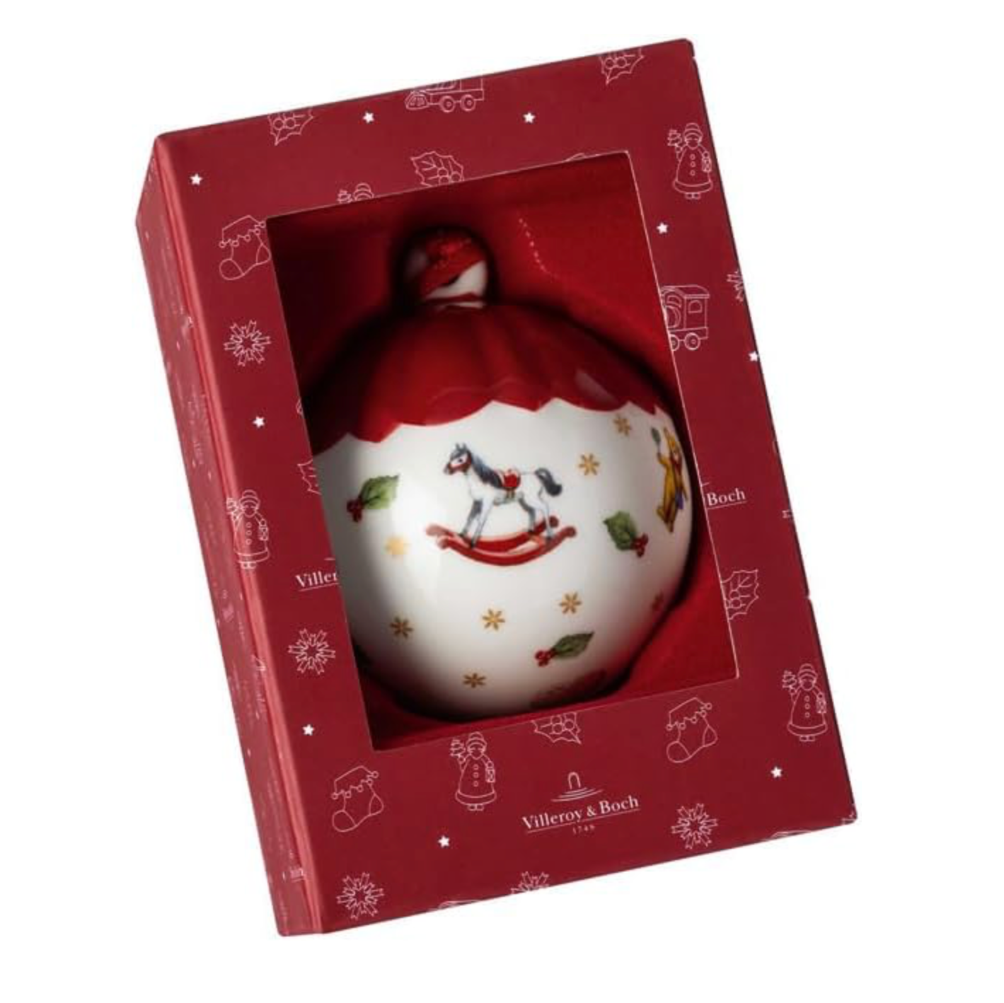 Villeroy & Boch Toy's Delight Decoration Pallina, Addobbo per Albero di Natale, Porcellana, Rosso/Bianco/Oro