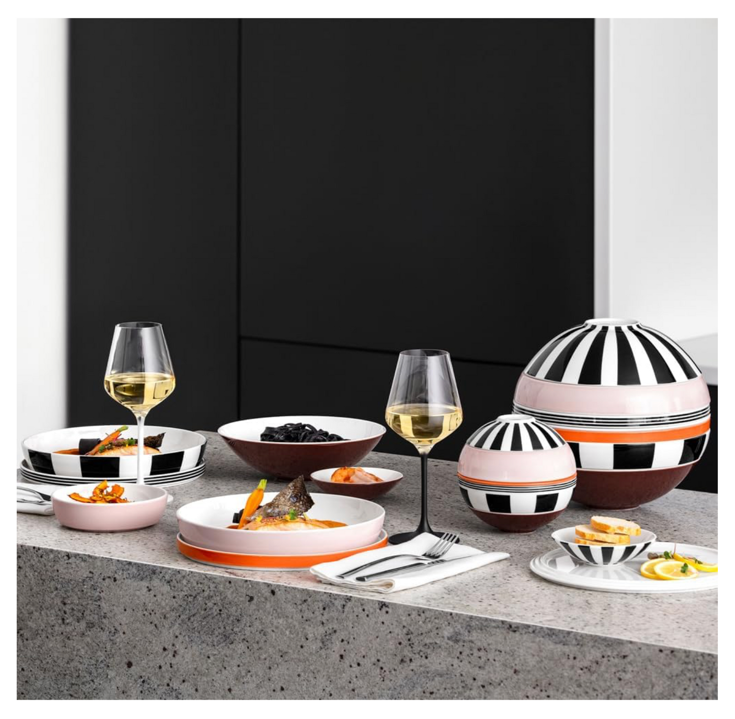 Villeroy & Boch - La Boule Memphis, set da tavola 7 pezzi per due persone, Porcellana Premium