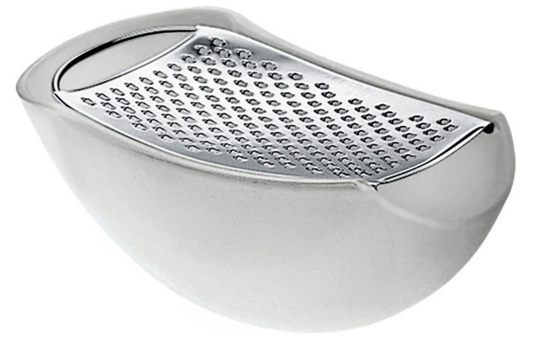 Alessi Parmenide AARU01 R - Grattugia con Raccoglitore di Design, in Resina Termoplastica e Acciaio Lucido ghiaccio