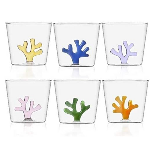 Ichendorf Set 6 Bicchieri da Acqua in Vetro Decorato Coral Reef Corallo