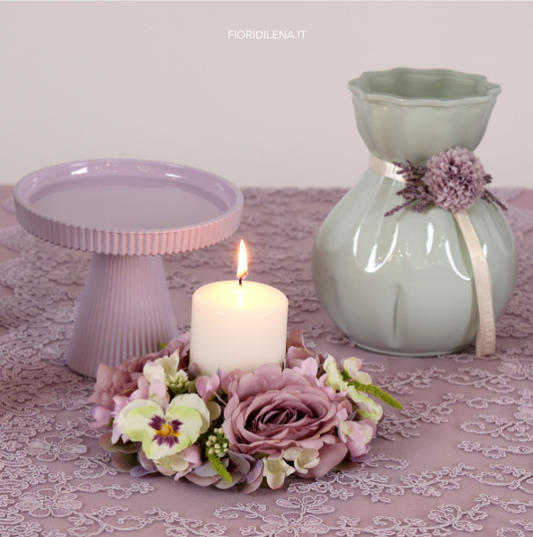 FIORI DI LENA Vaso in Vetro con Dalie Bianco