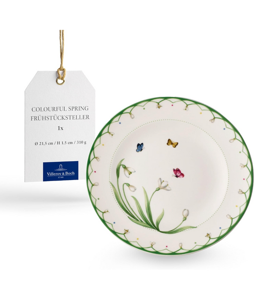Villeroy & Boch Colourful Spring, Piatto da Dessert, Porcellana, Bianco Multicolore, 22 cm