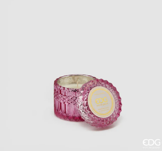 Bomboniera EDG Enzo De Gasperi candela Crystal Fucsia in vetro h8,5 cm Mirtillo Rosso e Melograno