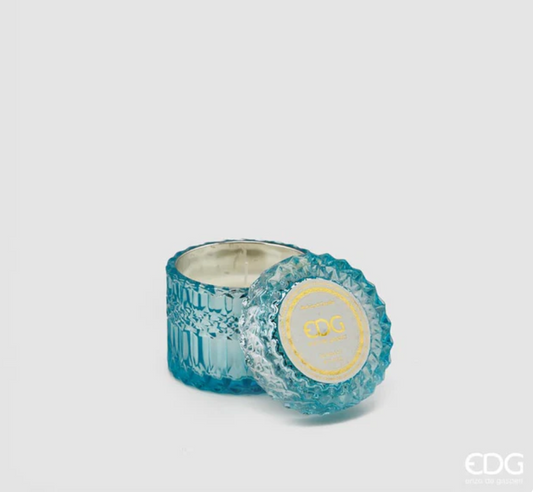 Bomboniera EDG Enzo De Gasperi candela Crystal Azzurro in vetro h8,5 cm Sale Marino e Salvia Salata