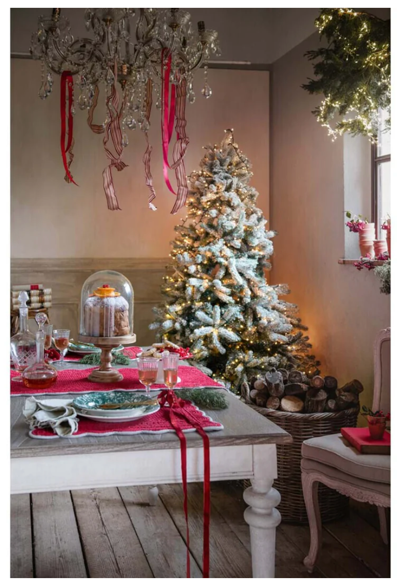 Blanc Mariclò Runner natalizio in velluto rosso, Shabby Chic "Carmen" 45×140 cm