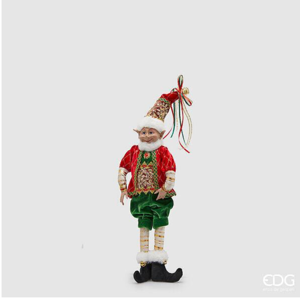 EDG Enzo De Gasperi Decoro Natale Elfo H 63 Cm da Appendere Green Red