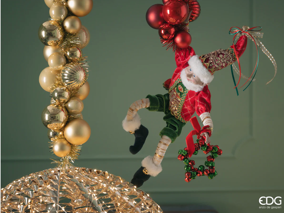 EDG Enzo De Gasperi Decoro Natale Elfo H 63 Cm da Appendere Green Red