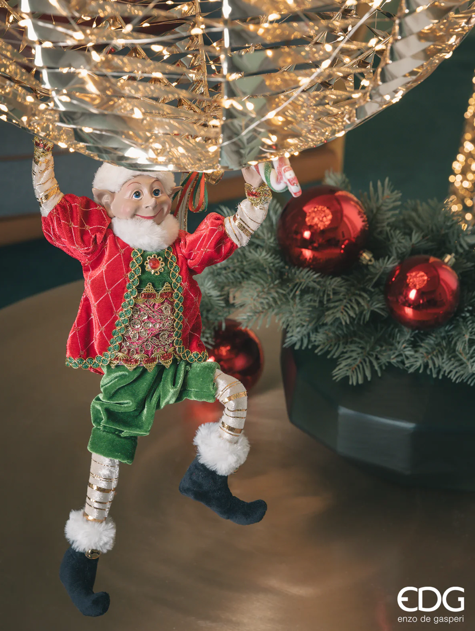 EDG Enzo De Gasperi Decoro Natale Elfo H 63 Cm da Appendere Green Red