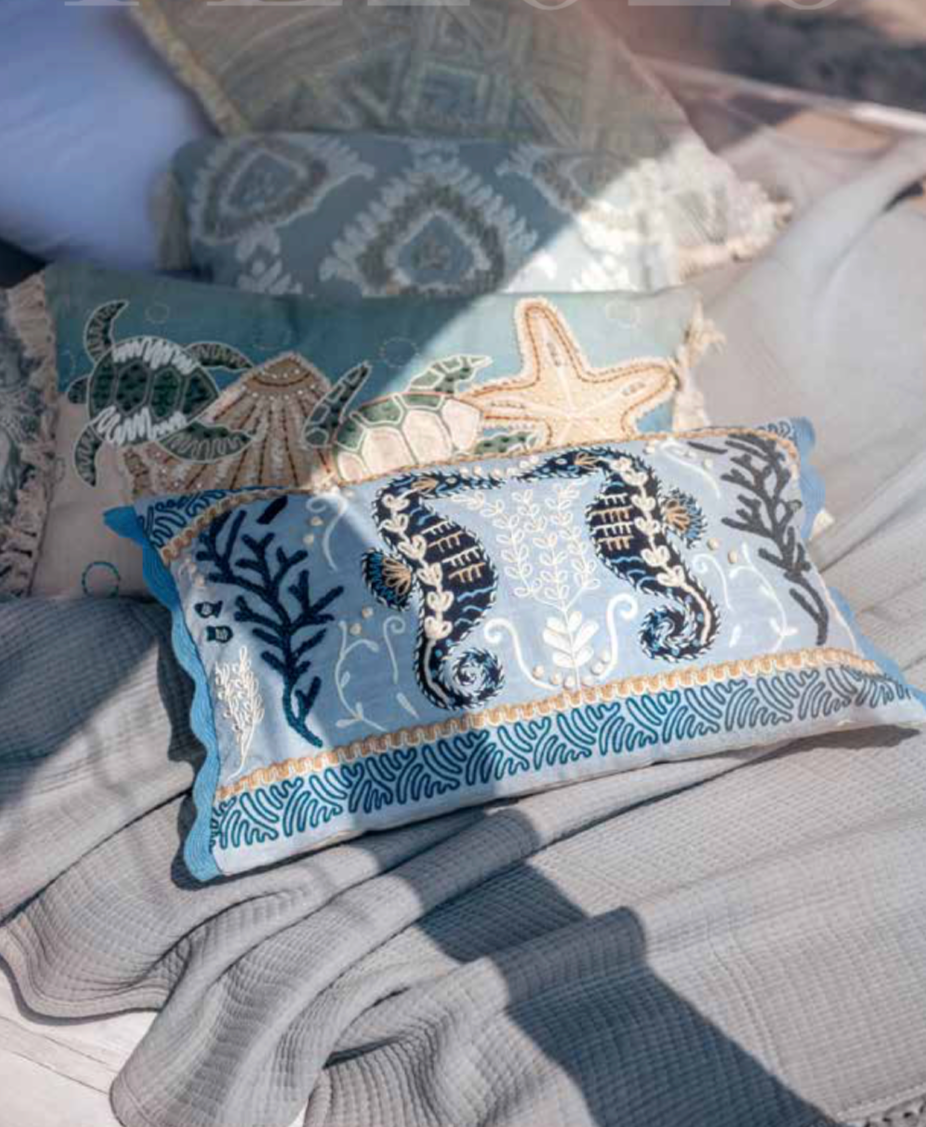 Blanc Mariclo' Cuscino Decorativo Stampato e Ricamato Collection Vista Mare