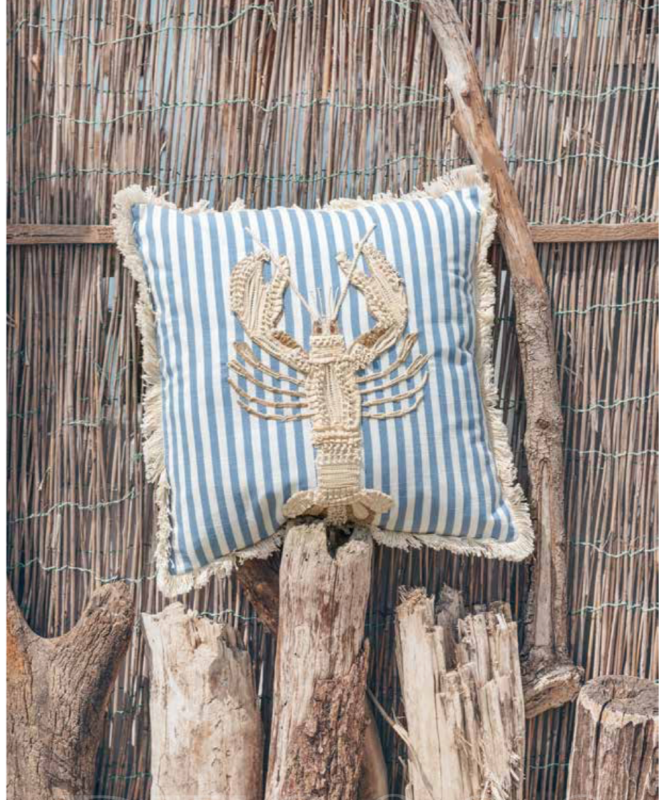 Blanc Mariclo' Cuscino Decorativo Stampato e Ricamato Collection Pesci tra le Righe