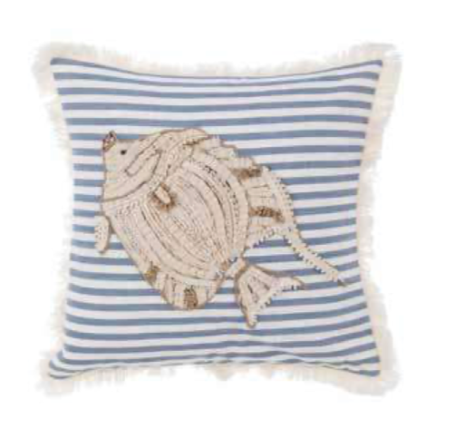 Blanc Mariclo' Cuscino Decorativo Stampato e Ricamato Collection Pesci tra le Righe