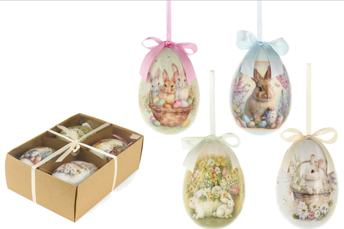 Nuvole di stoffa – Set 4 decorazioni uova in polistirolo Pepen con scatola | Decorazioni eleganti