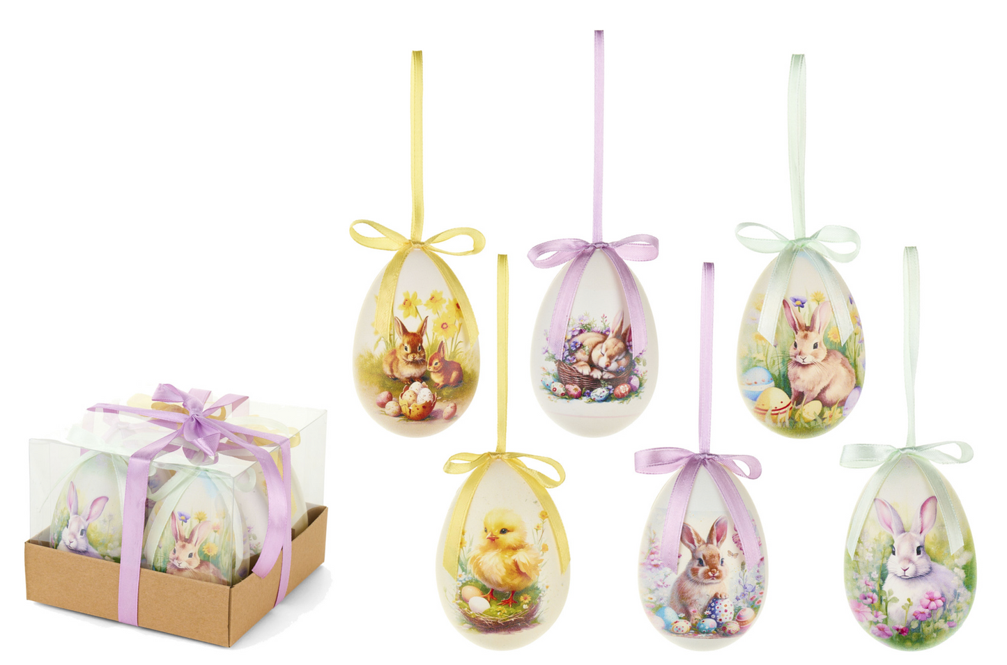 Nuvole di stoffa – Set 6 decorazioni uova in polistirolo  h 8 Pepen con scatola | Decorazioni eleganti