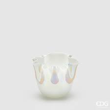 EDG Enzo De Gasperi Vaso Drappo Vetro H 14 Bianco Perlato