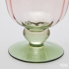 EDG Enzo De Gasperi Vaso Righe Coppa con Piede H 21 Cm D 15 Cm Green Pink